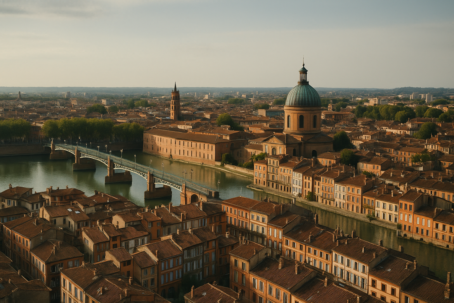 Vue aérienne de Toulouse, idéale pour les freelances cherchant à optimiser leur gestion.