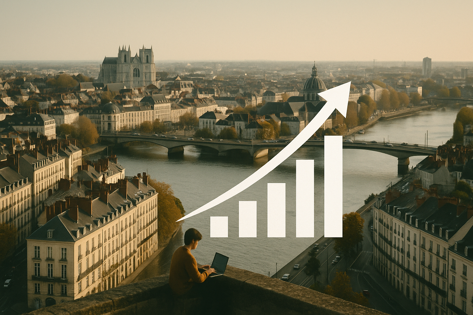 Vue aérienne de Nantes, symbolisant la croissance des freelances locaux.