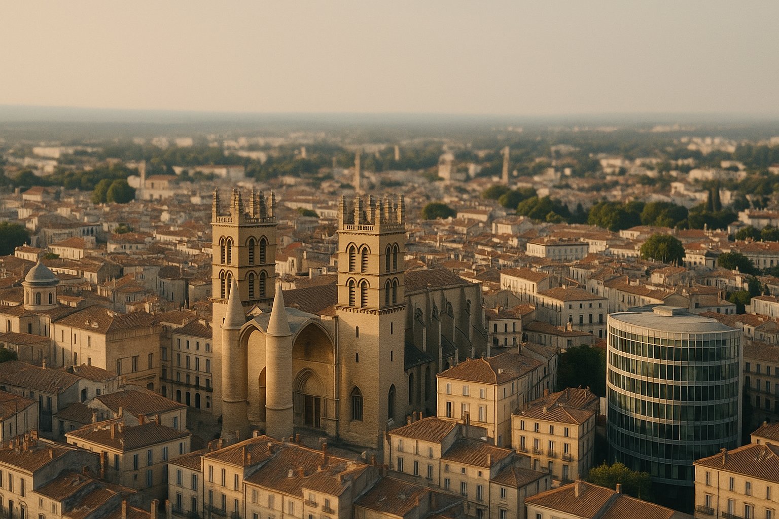 Vue aérienne de Montpellier, lieu stratégique pour les freelances