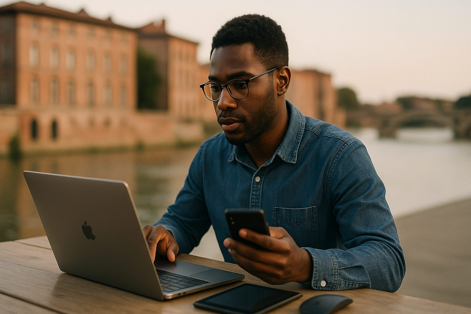Freelancer utilisant des outils numériques pour travailler efficacement à Toulouse.