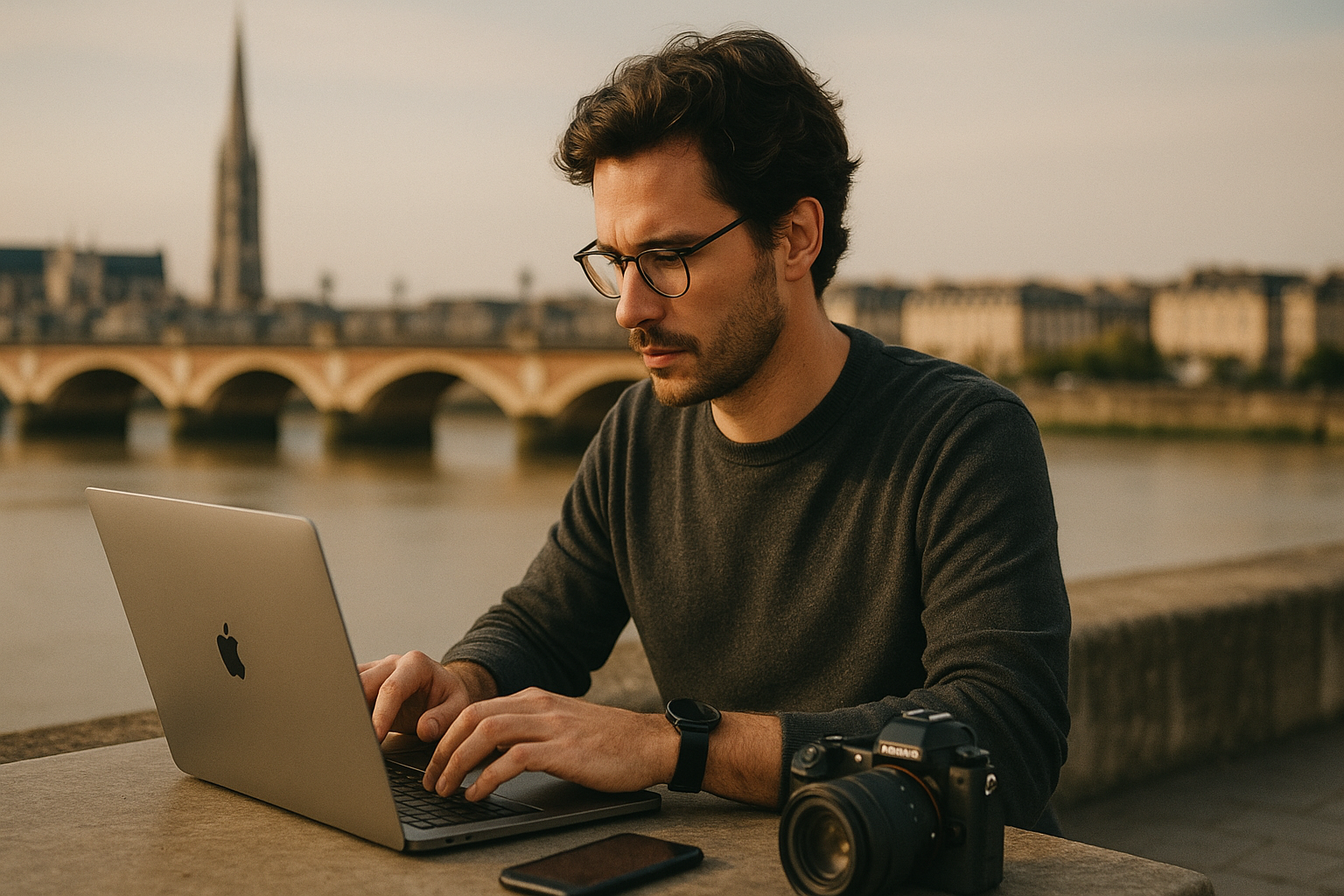 Freelance travaillant à Bordeaux avec des outils numériques