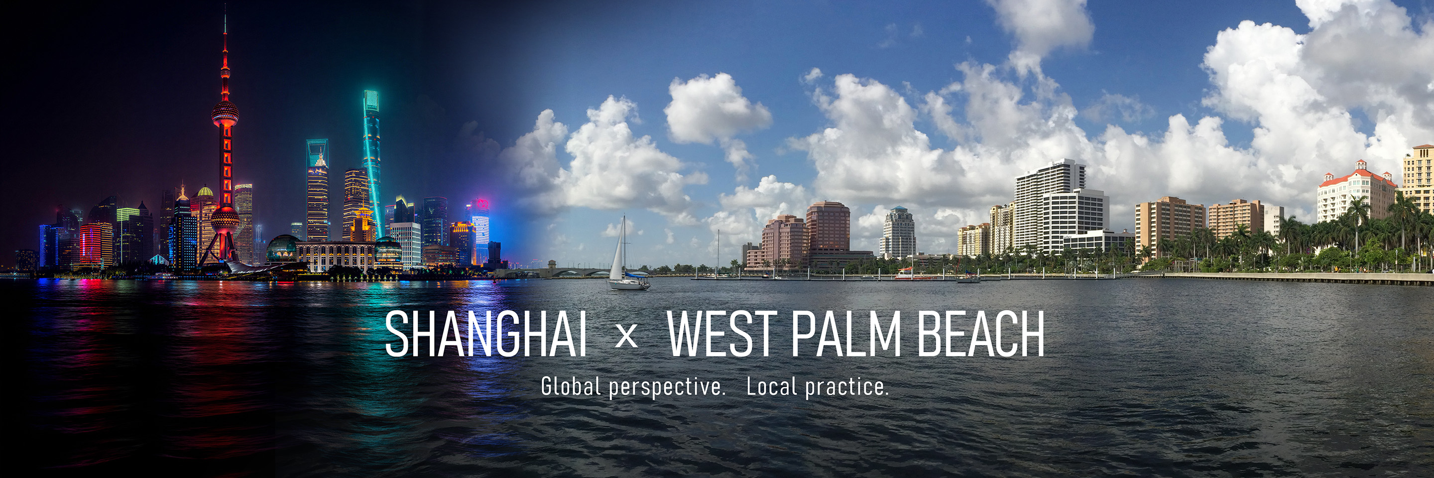 Shanghai and West Palm Beach skyline representing Dempsey Design's international experience and South Florida practice
