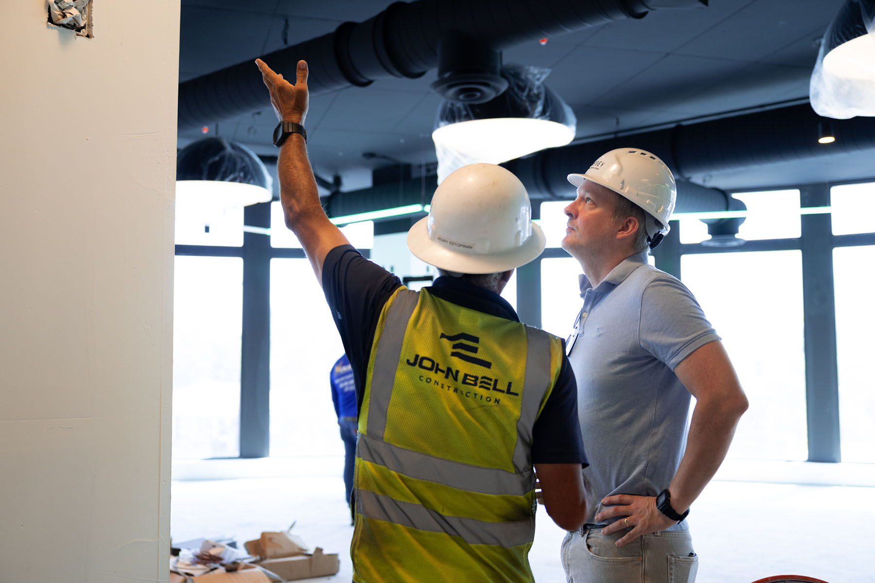 Eric Dempsey reviewing construction on site.