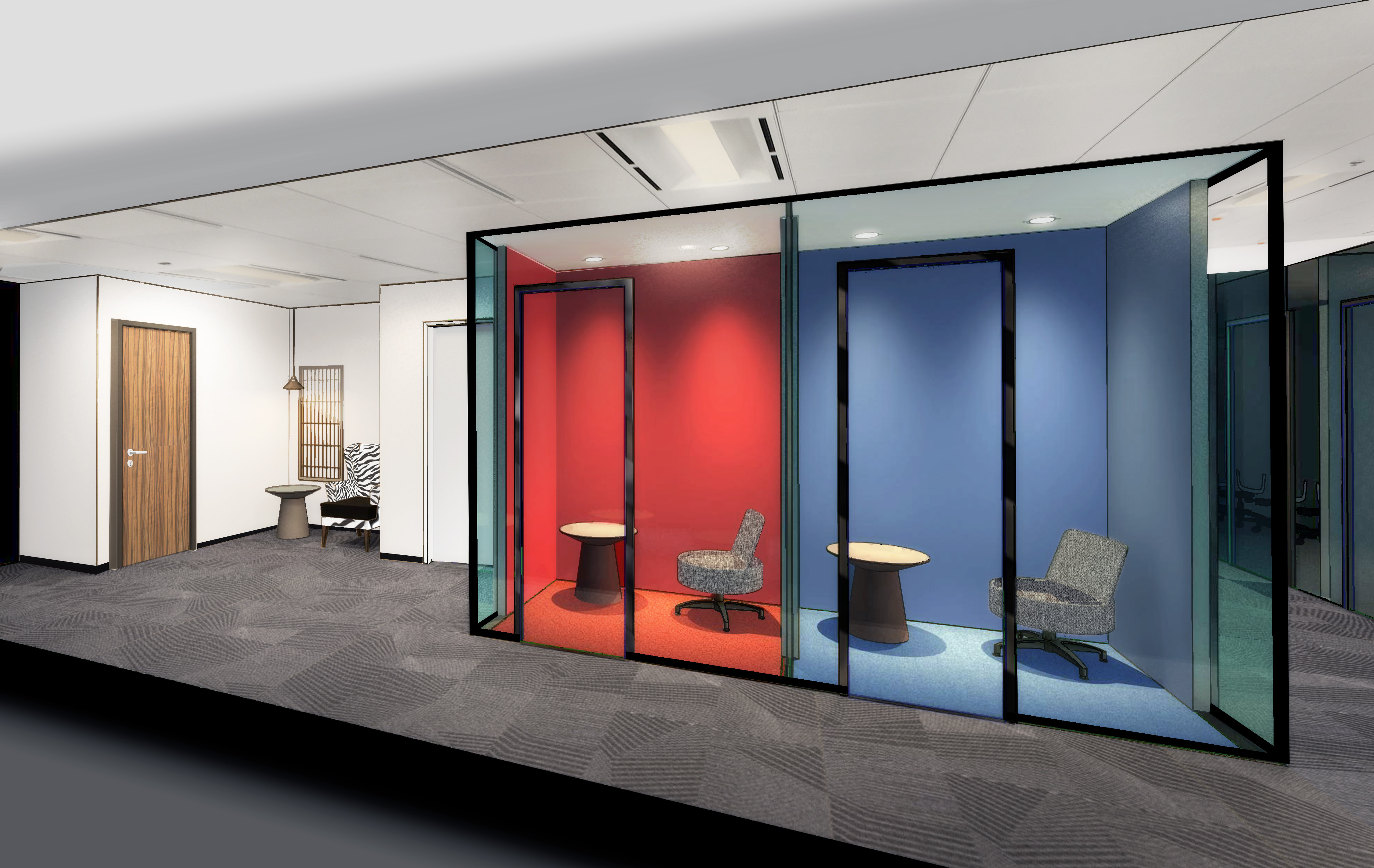 Zebra Office Proposal phone booths rendering