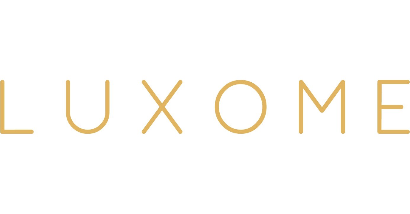 Luxome logo in gold lettering on white background.