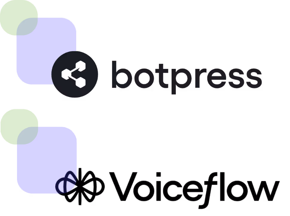 Botpress logo featuring a blue rounded square with a green circle and a black circle containing a white network icon.