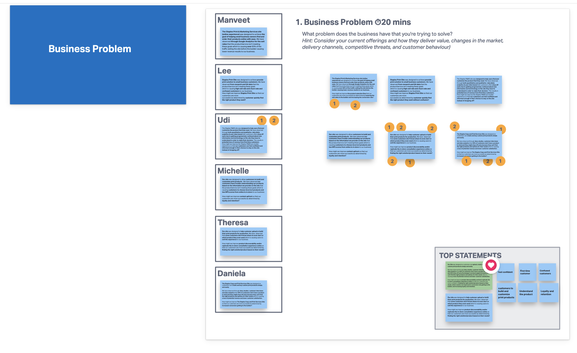 Screenshot of Lean UX step 1- defining the business problem