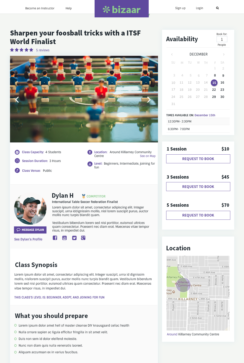 Screenshot of Bizaar classpage