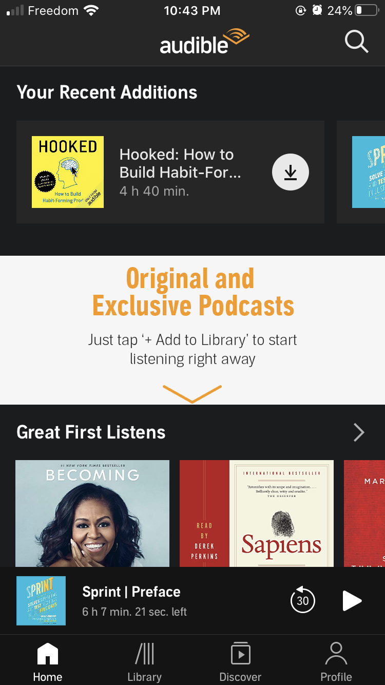 Screenshot from the Audible App