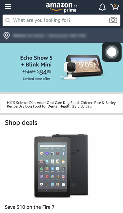 Screenshot from the Amazon app