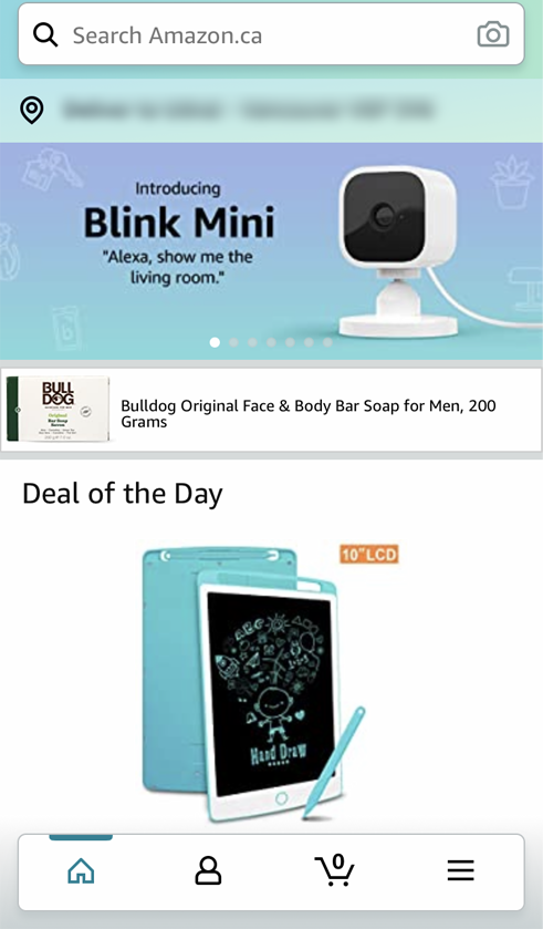 Screenshot from Amazon app showing their new redesign
