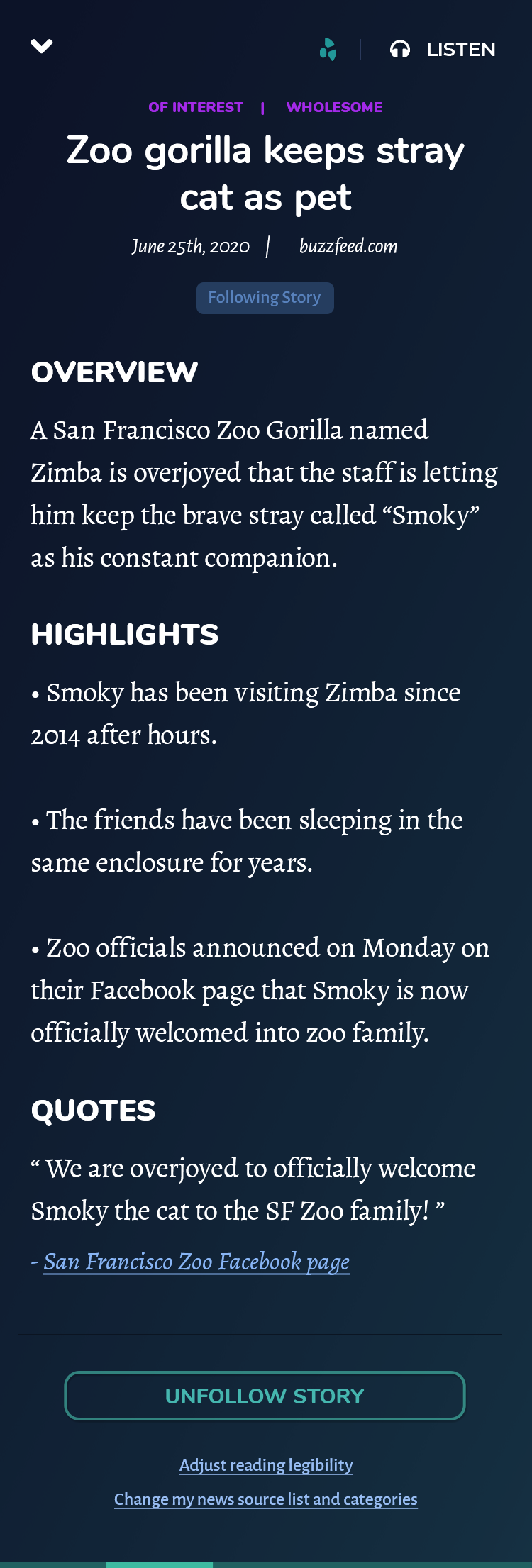 Mockup of News Article read mode