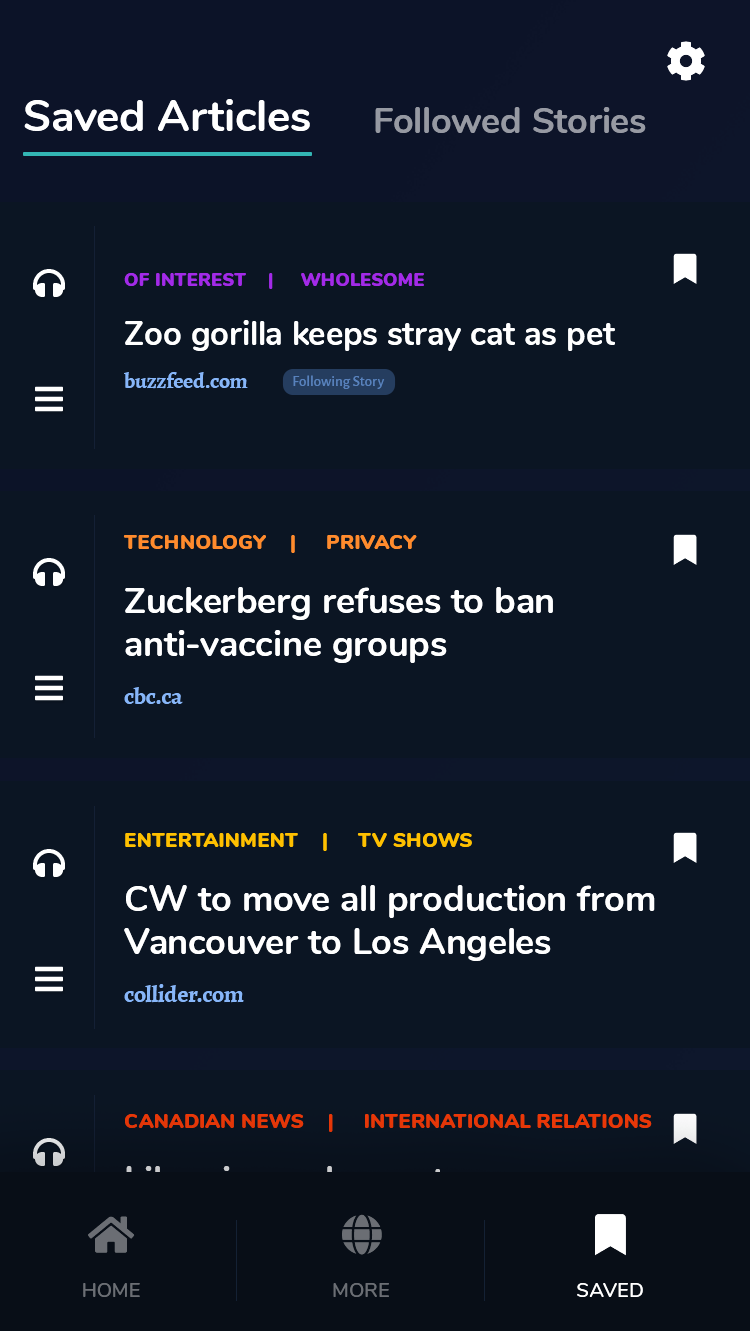 Mockup of Saved Articles Page