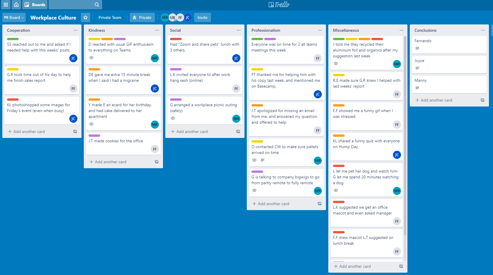 Screenshot from Trello showing diary study entries
