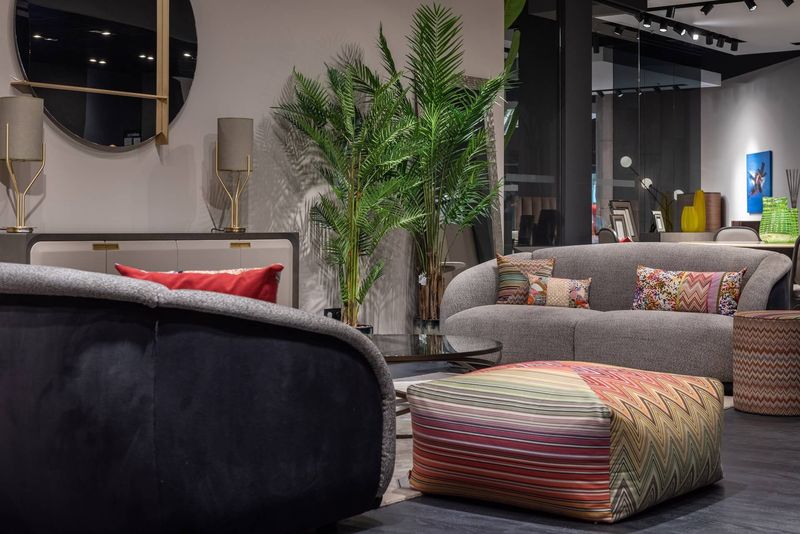 Furnished living room with a sofa and plants