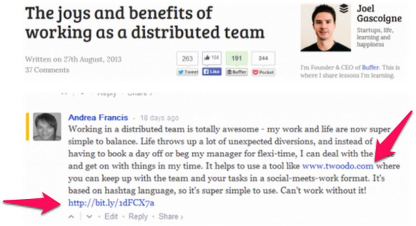 Twoodo blog commenting