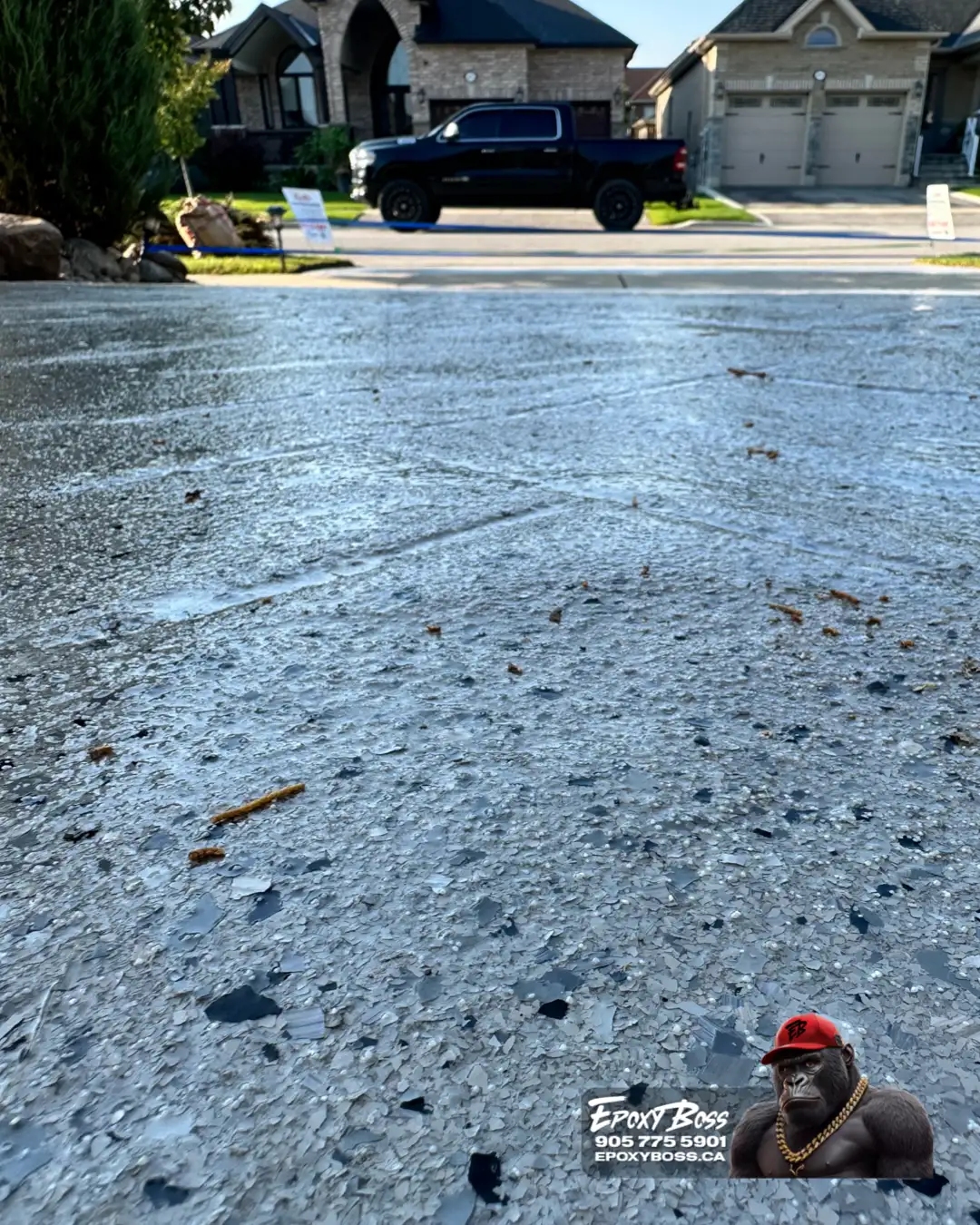 Innisfil pool deck with non-slip polyaspartic topcoat finish.