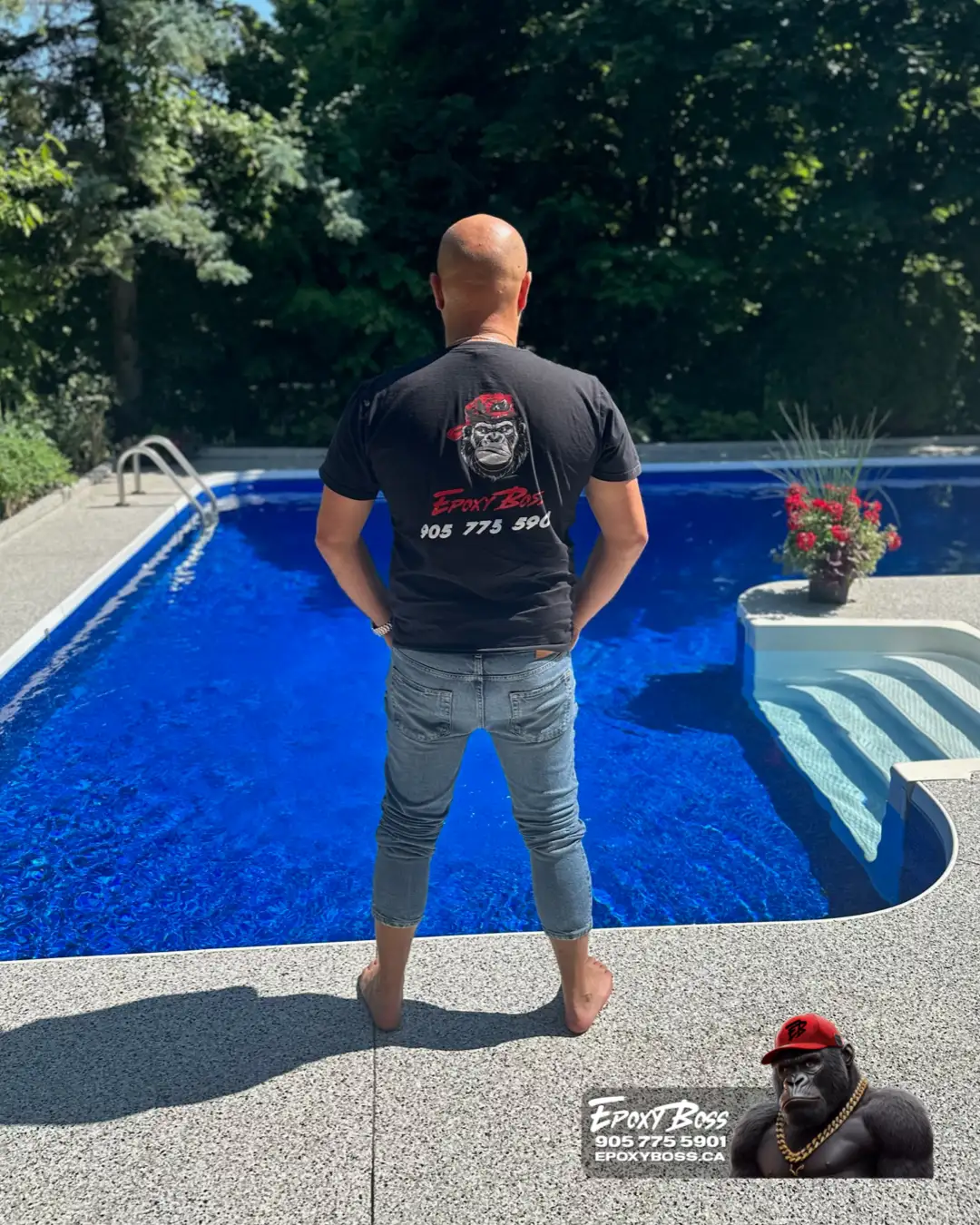 Stayner pool area resurfaced with seamless epoxy finish.