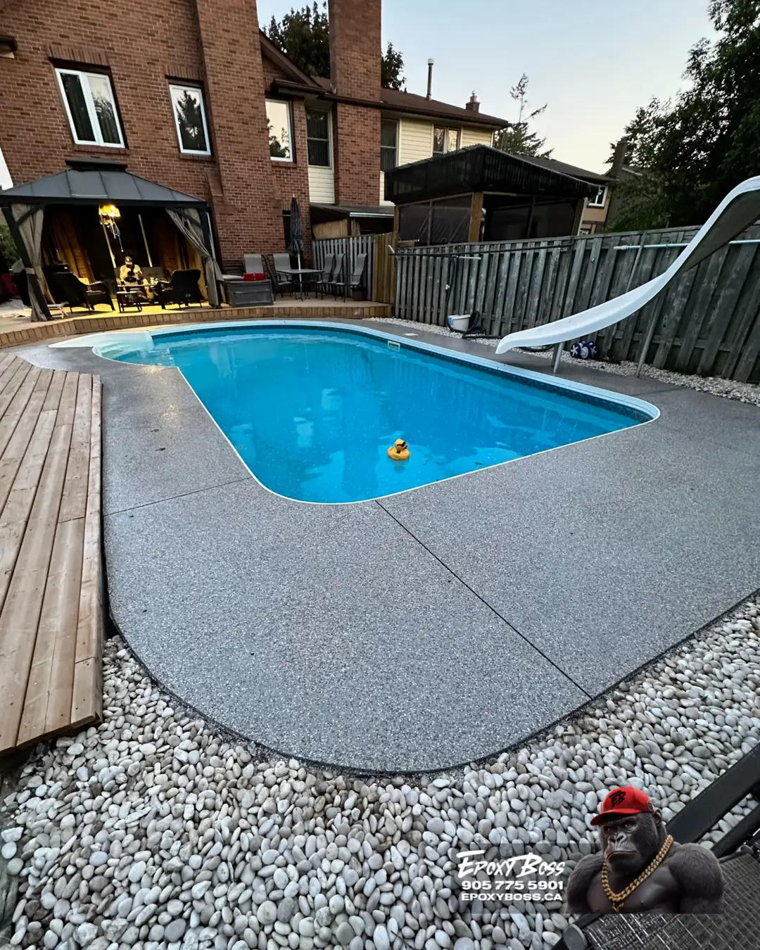 Muskoka patio coated with decorative quartz epoxy system.