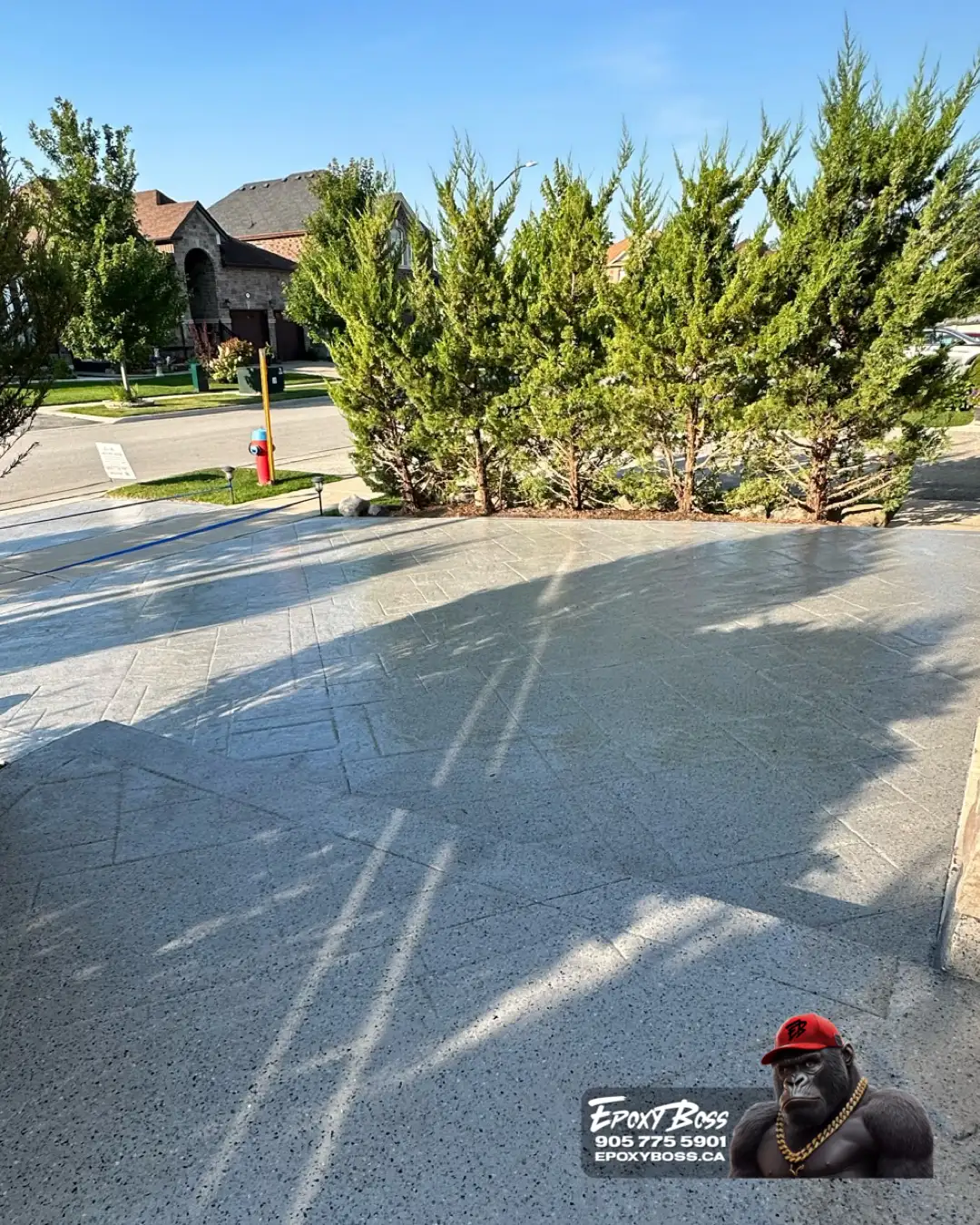 Seamless epoxy patio floor installed at Muskoka cottage property.