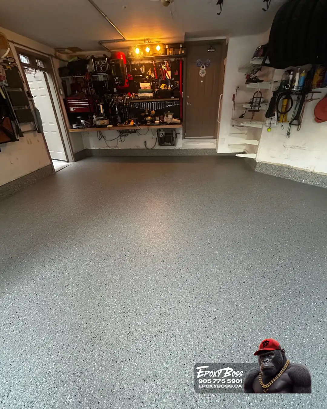 Stayner epoxy floor with seamless polyaspartic finish.