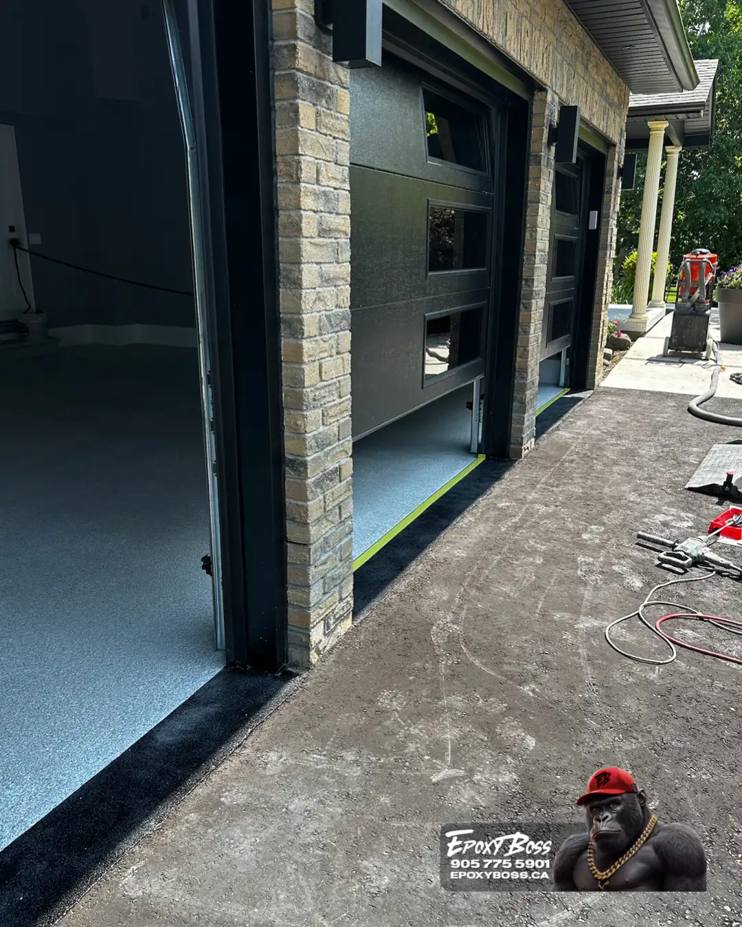 Barrie epoxy garage floor with polyaspartic topcoat protection.