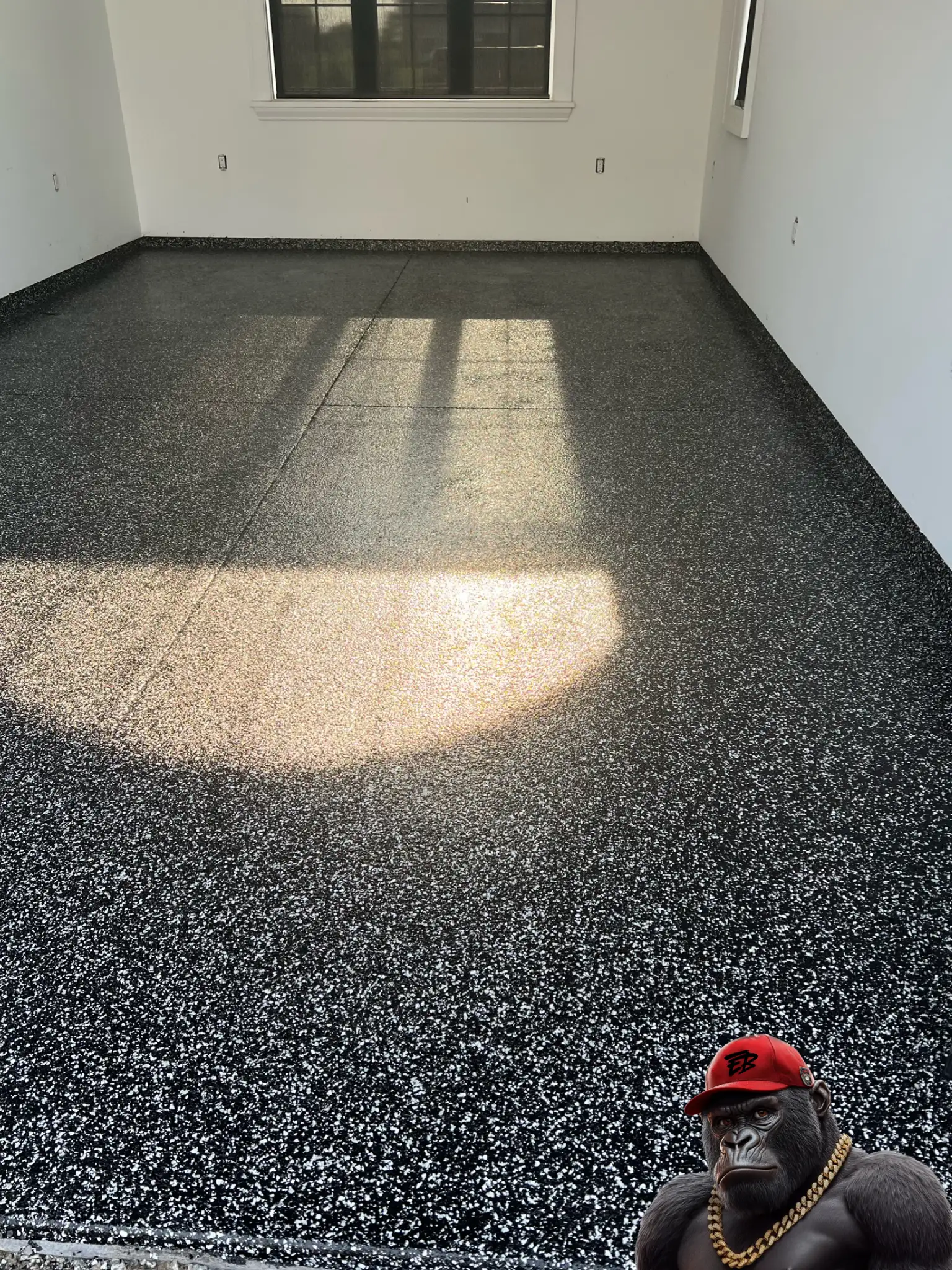 Polished epoxy garage floor system in Muskoka cottage.