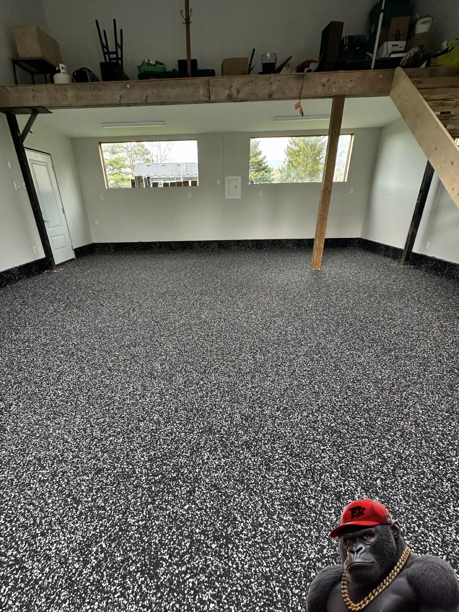 Polyaspartic garage floor system completed in Barrie Ontario.