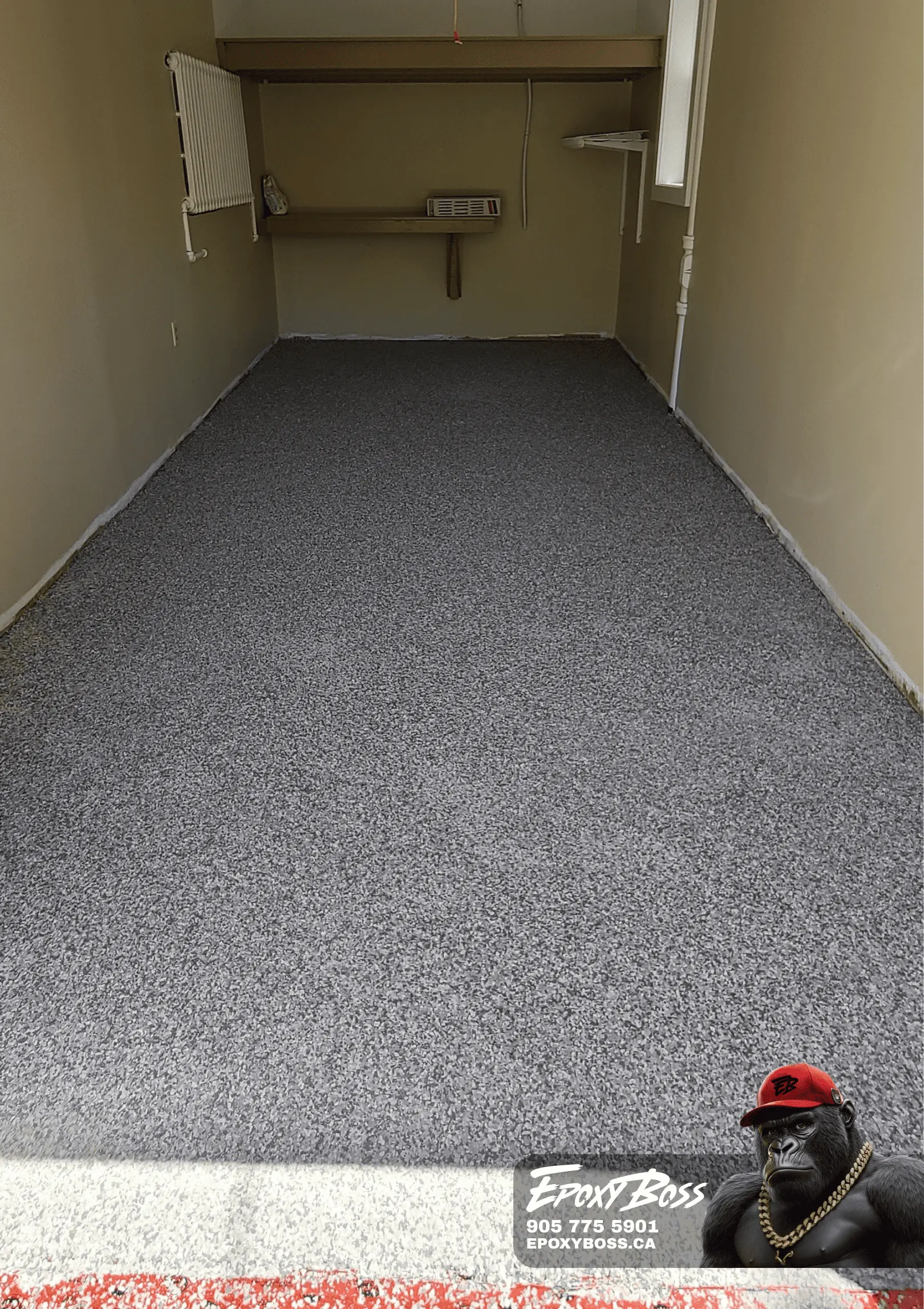 Epoxy coating in a small garage in Ontario