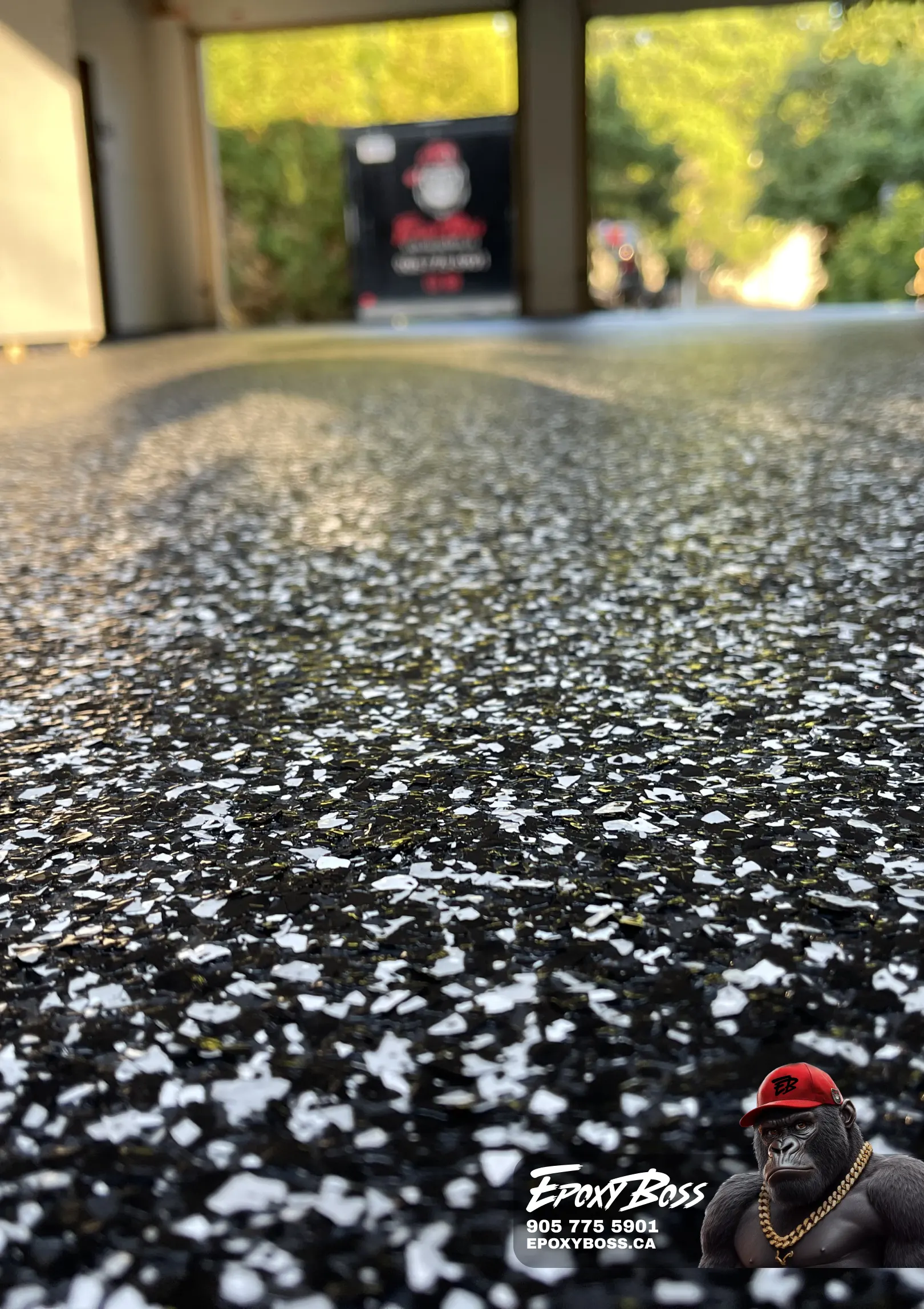 Flake epoxy flooring system in a two car garage