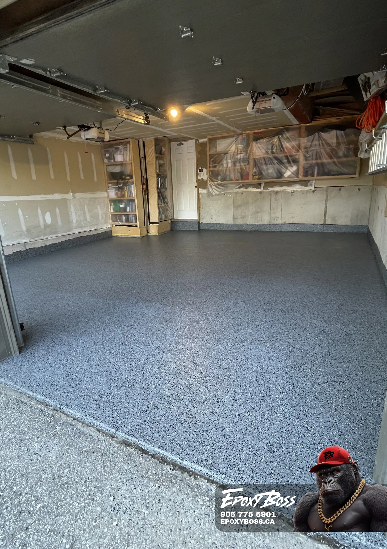 Modern epoxy garage floor for two car garage