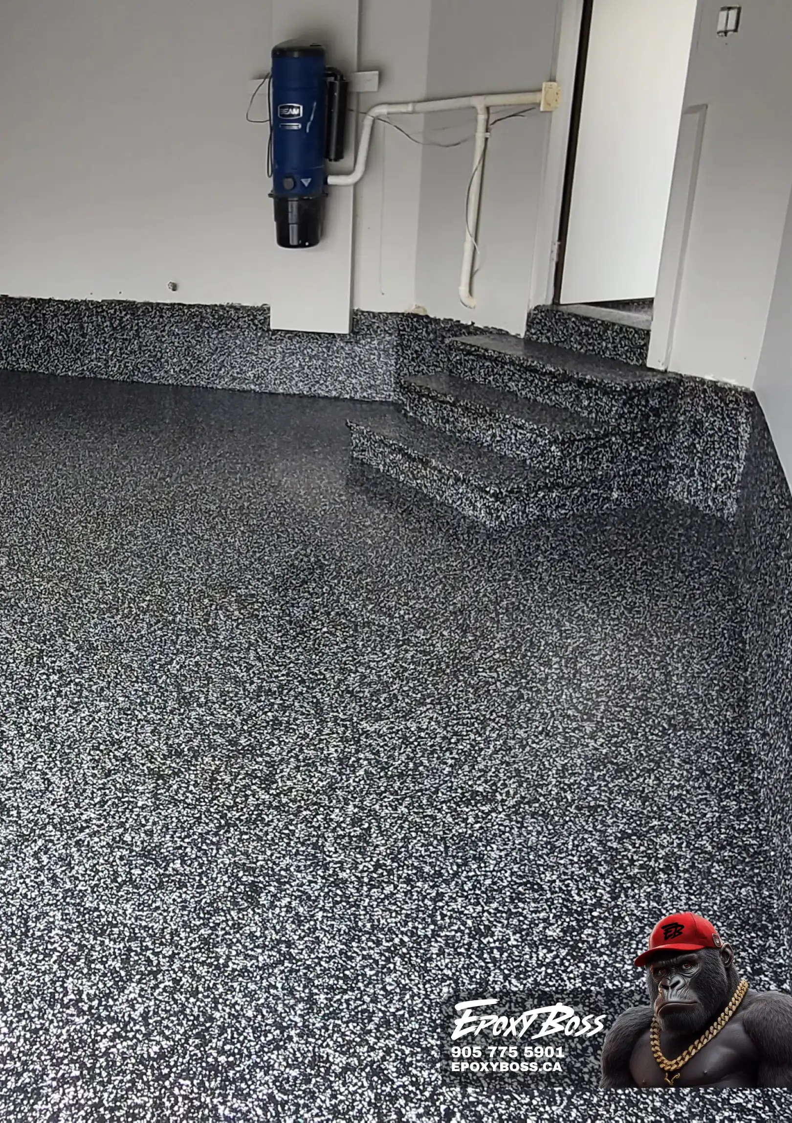 Epoxy floor coating in a two car garage