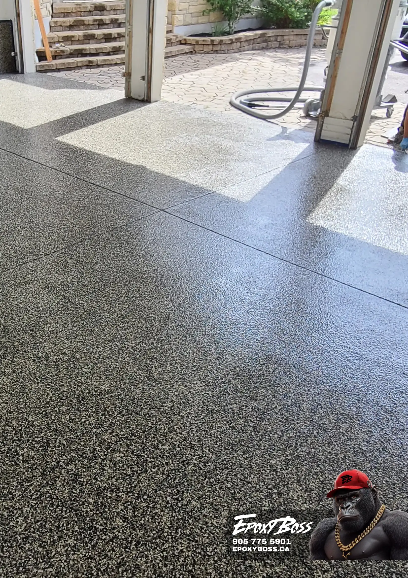 Epoxy floor coating in a three car garage