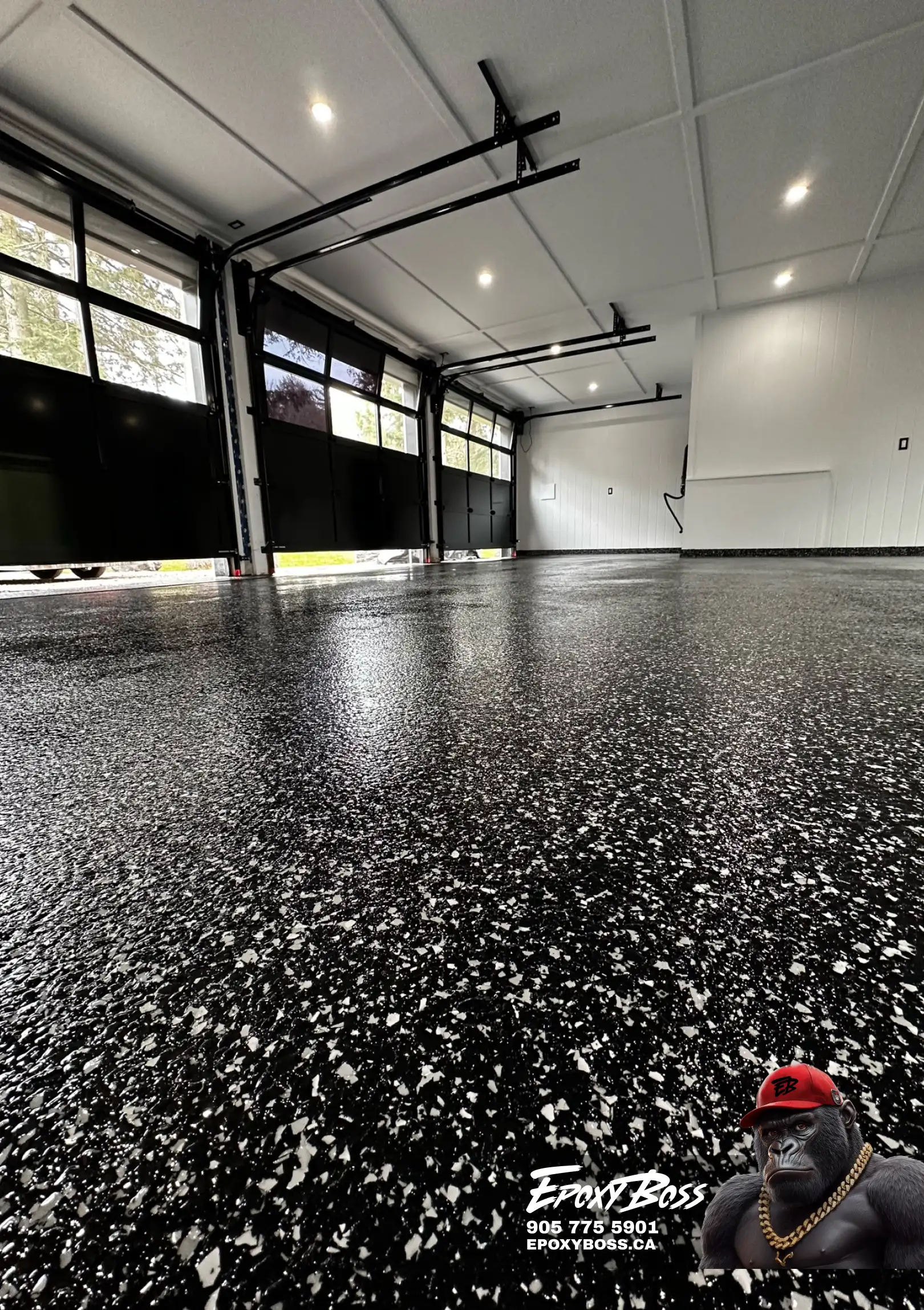 Durable epoxy flooring in a three car garage