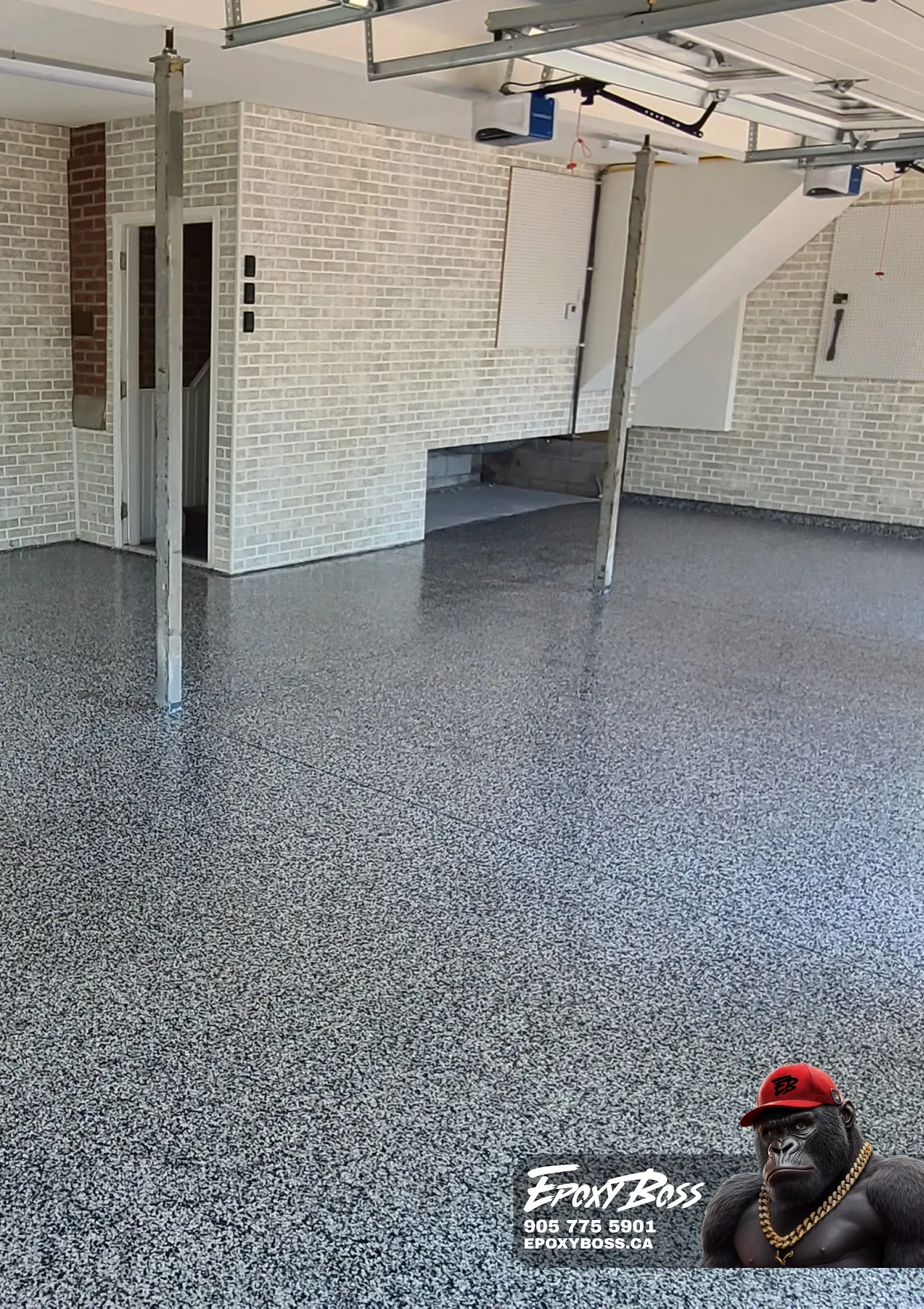 Large garage epoxy floor for three vehicles