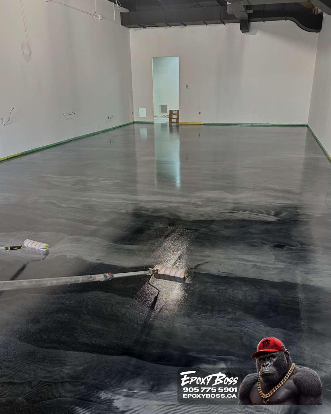 Metallic epoxy floor installed in Hamilton for Supplements King retail store. Durable, seamless, and built for heavy traffic.