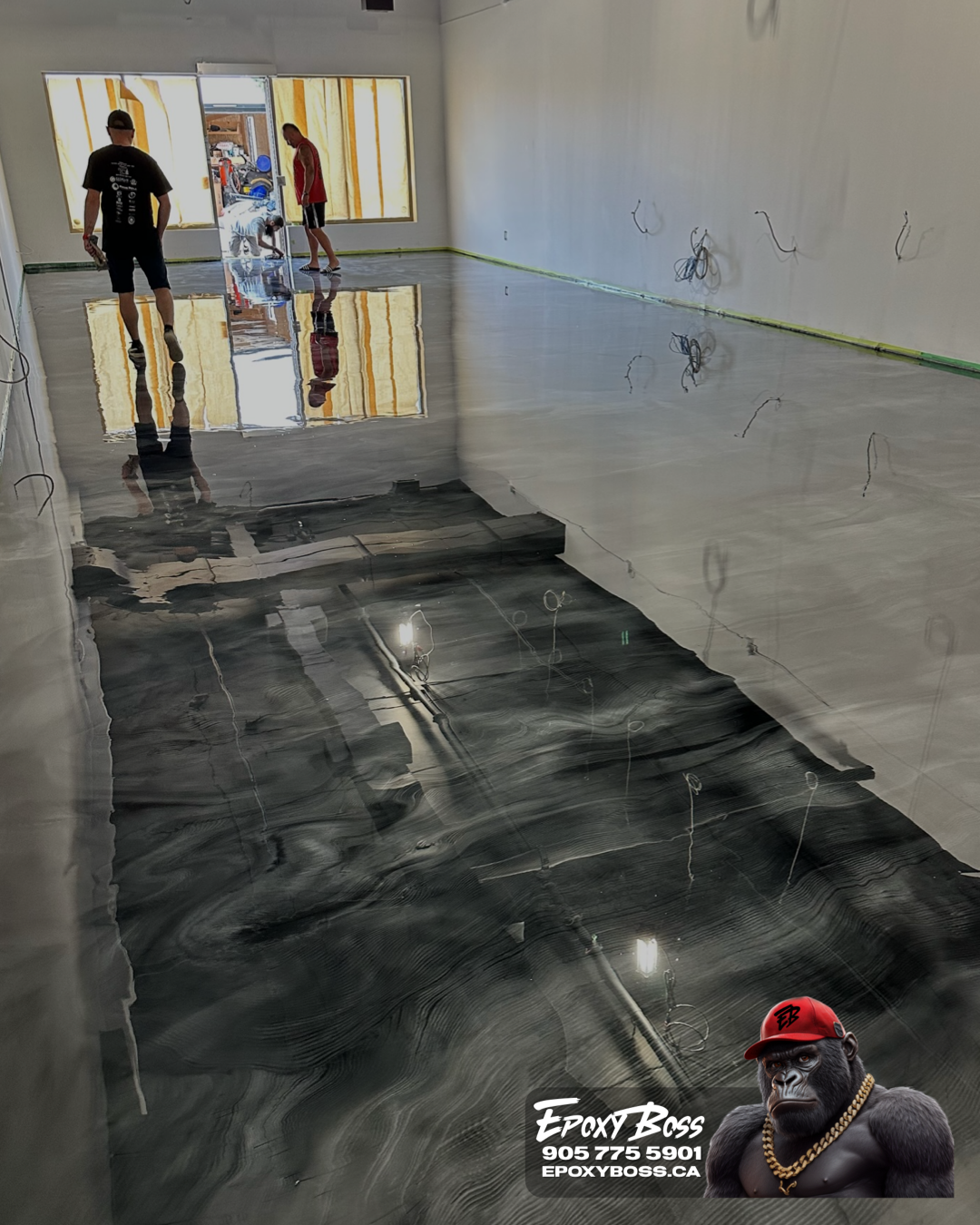 Retail epoxy floor installation in Hamilton. Metallic system built for durability and easy maintenance.