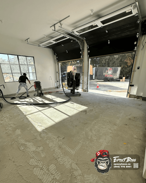 full broadcast epoxy flake garage floor Ontario freeze thaw salt resistant coating system