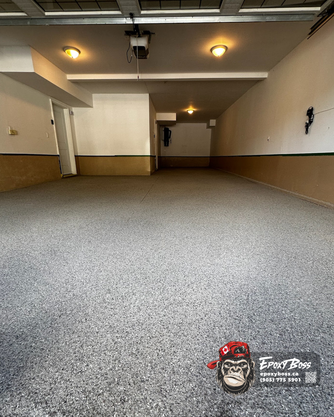 garage concrete coating flakes system Ontario Epoxy Boss Richmond Hill project
