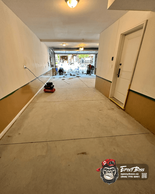 salt damaged concrete garage floor Ontario before epoxy coating