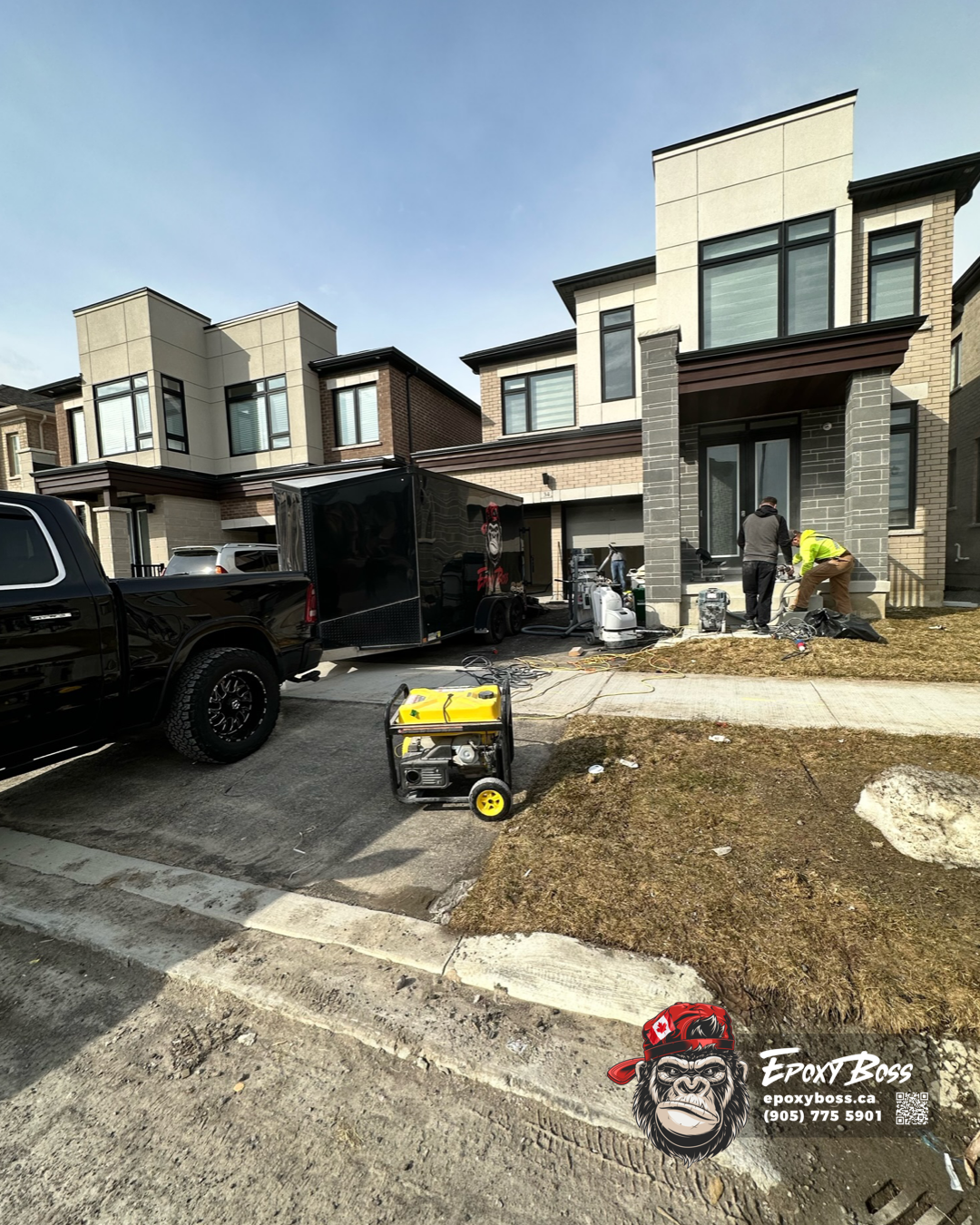 Industrial grinder preparing garage floor for epoxy systemConcrete floor absorbing liquid showing need for sealing and coating