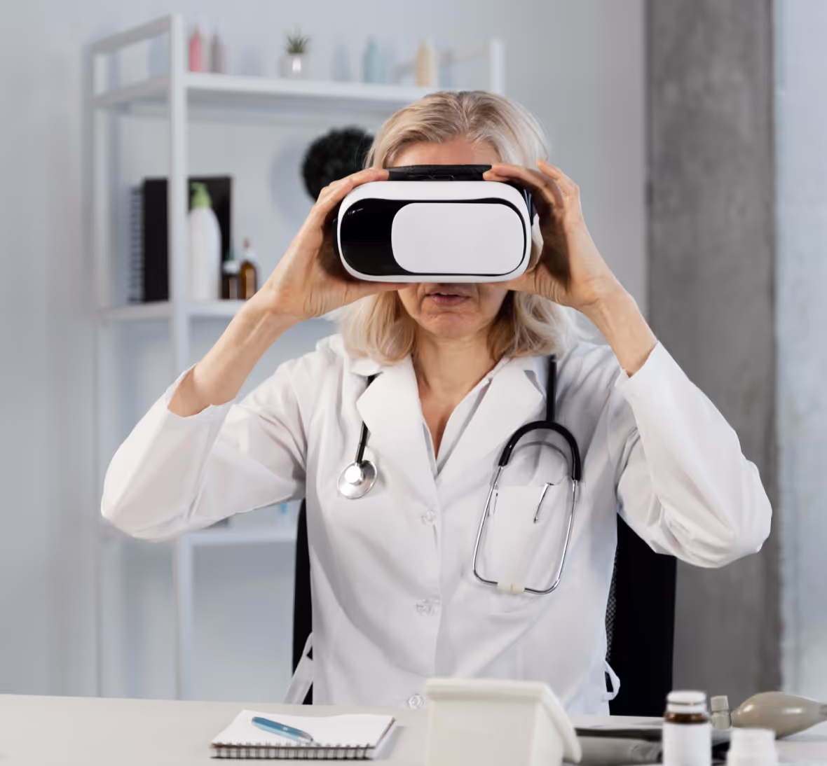 woman doctor wearing vr headsets