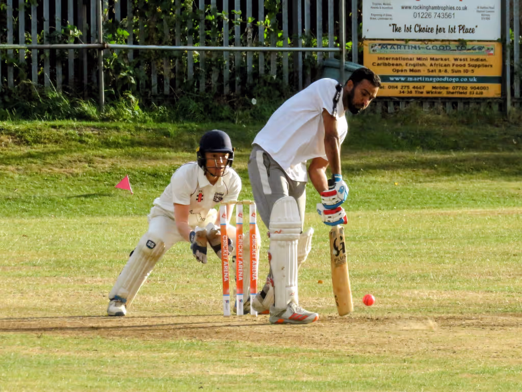 Danish Choudhry digs out a yorker during Cricket Arena Men’s Hundred outdoor hardball league at Caribbean Sports Club