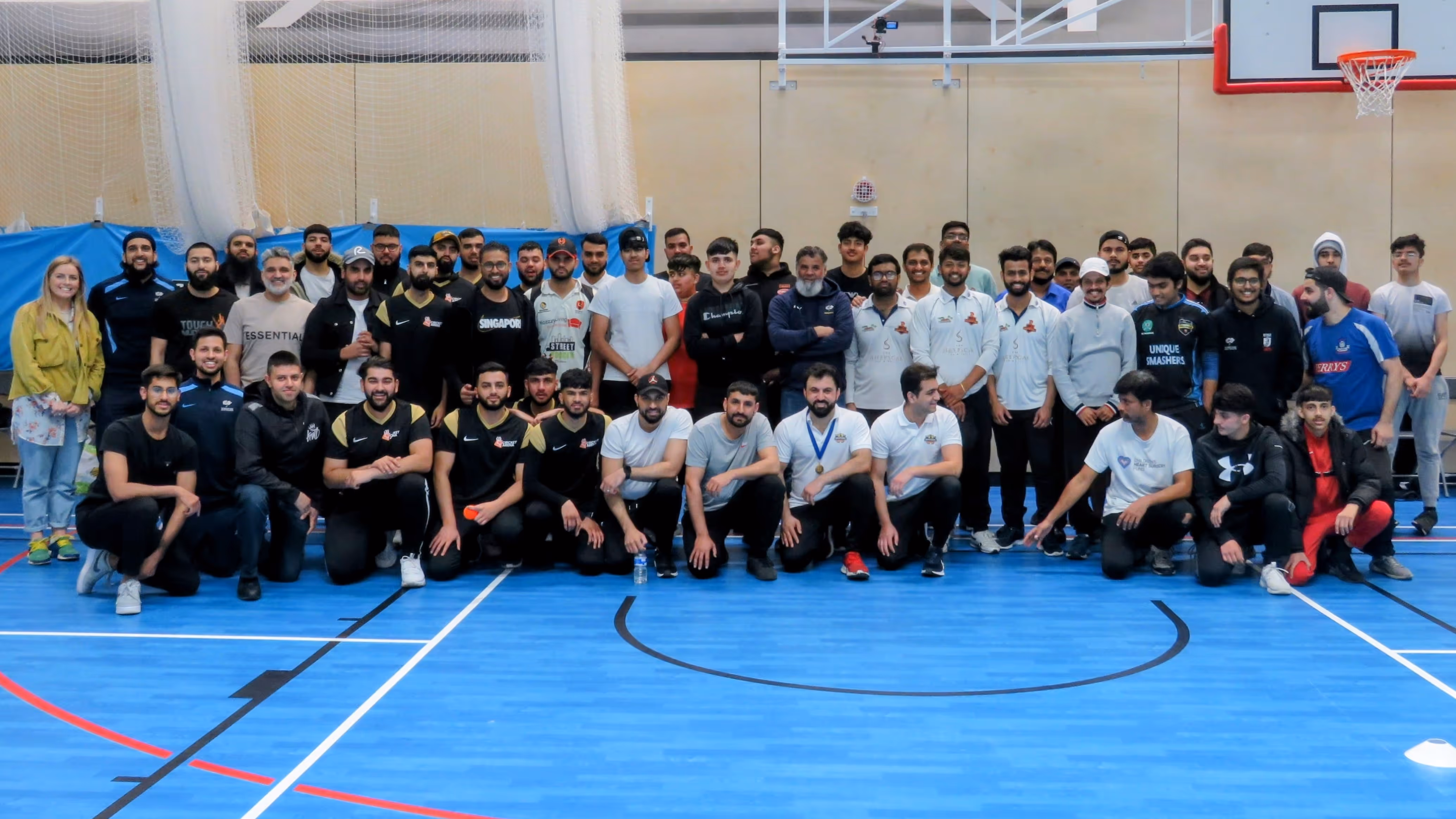 All players and staff from the Yorkshire Indoor Finals 2022 — including Sheffield, Leeds, Bradford, and Kirklees teams — together at New College Bradford with Yorkshire Cricket Foundation staff.