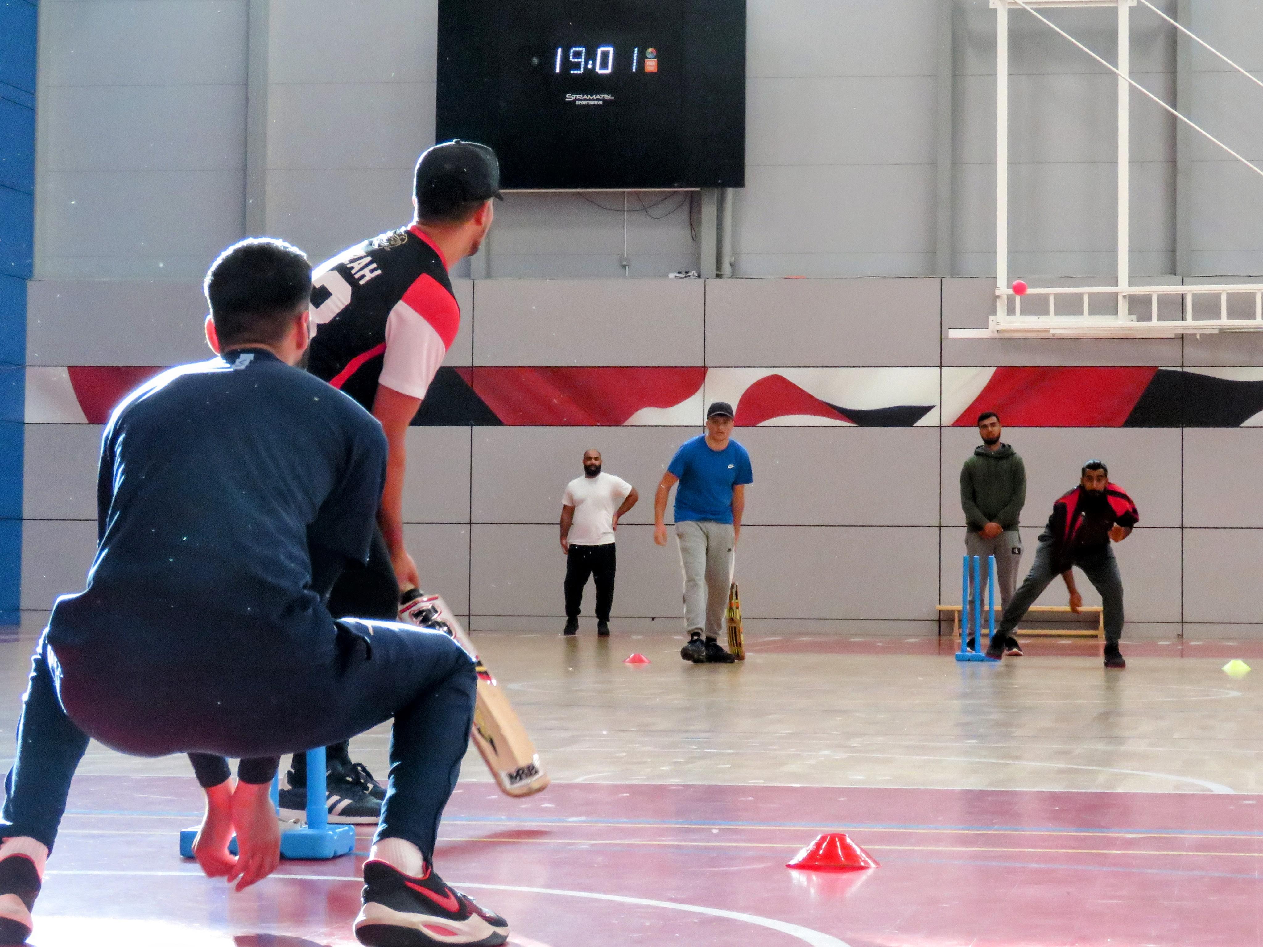 Players testing a new indoor venue at EIS Sheffield with a friendly windball cricket match.
