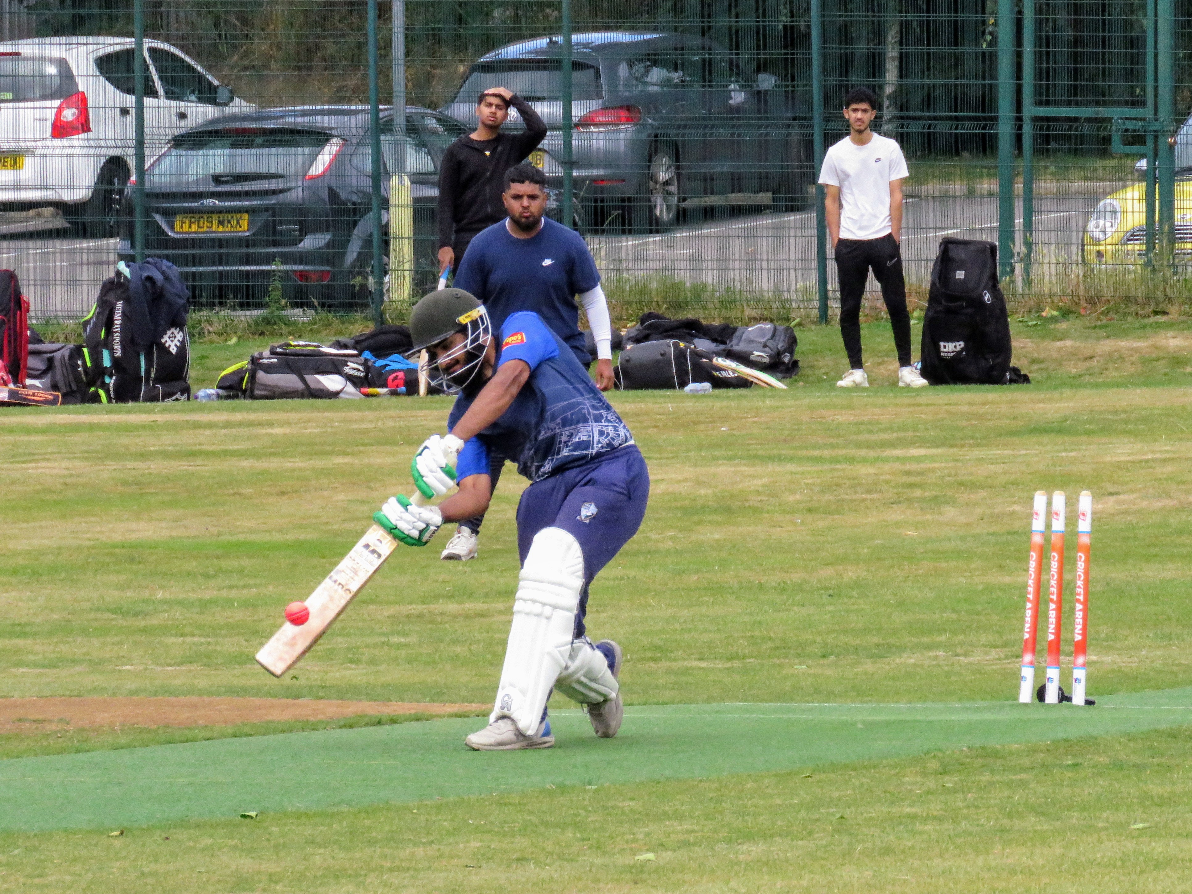 Bilal Imtiaz times the pink ball sweetly during the Youth Hundred 2024 match at Shiregreen Cricket Club, Sheffield.