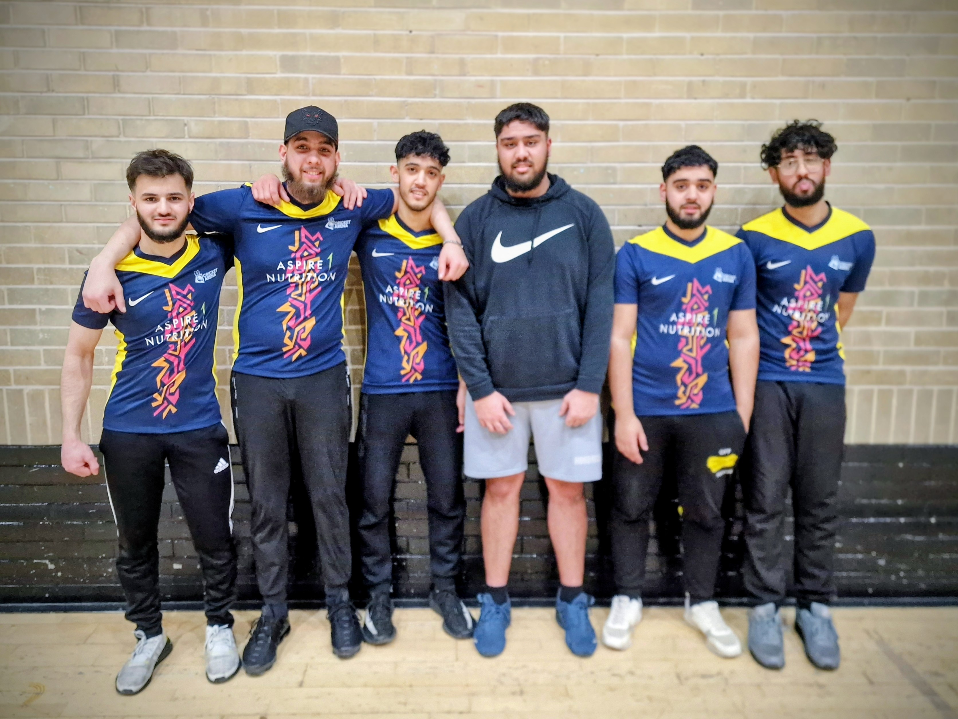 Rotherham Strikers line up in Aspire Nutrition kit at the MBL 2024 indoor league in Sheffield.