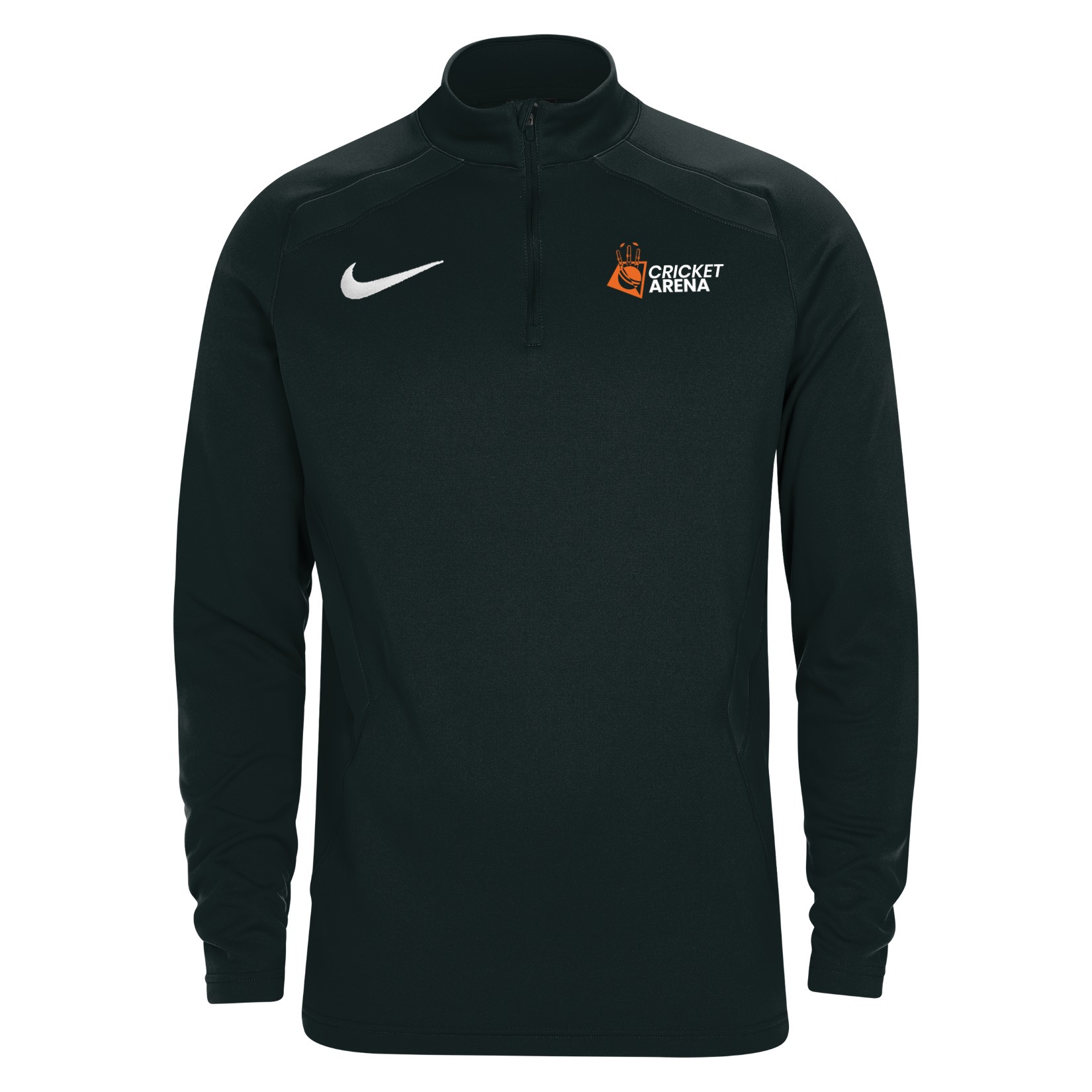 Cricket Arena black Nike quarter-zip training midlayer with embroidered crest, available to order in Sheffield.