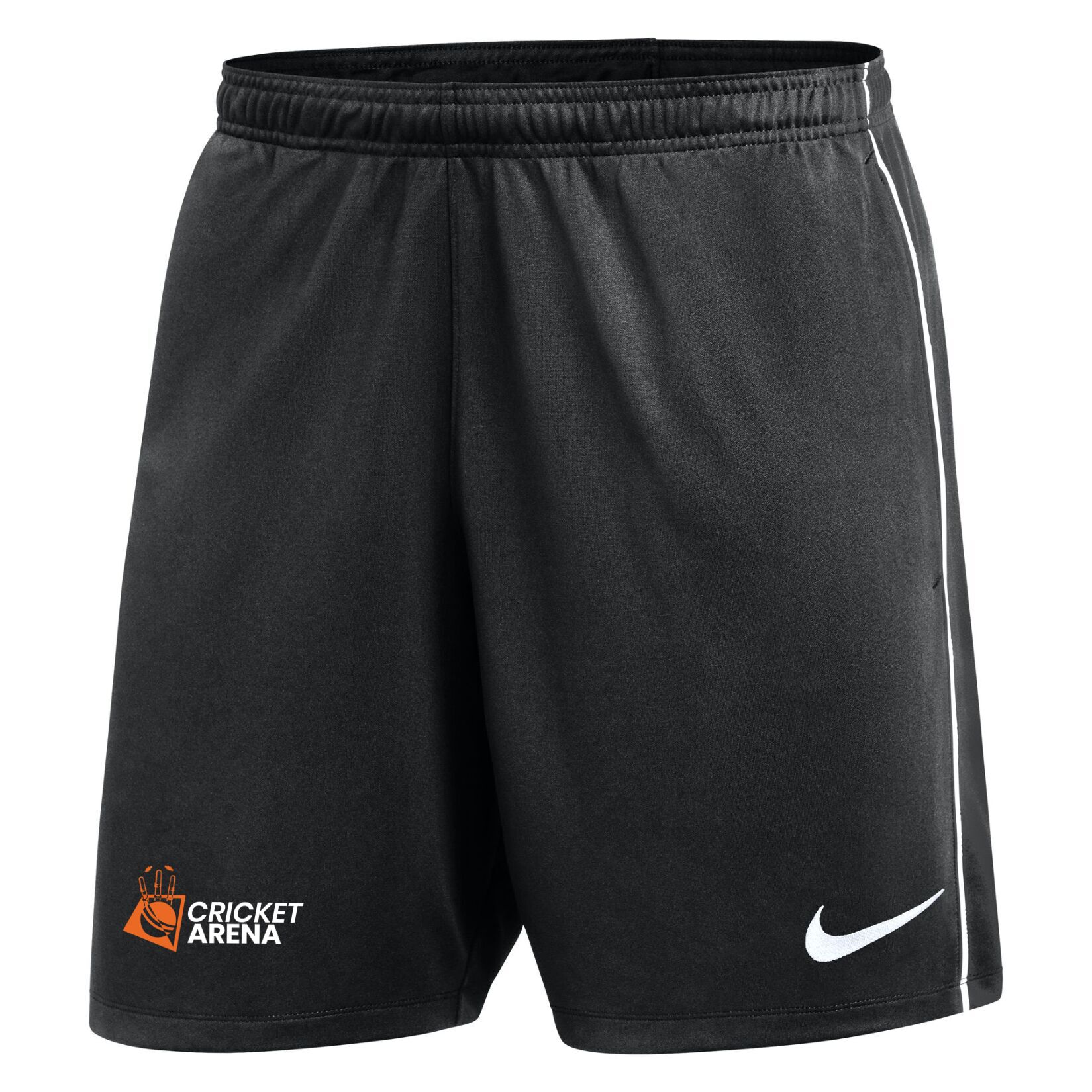 Cricket Arena black Nike Dri-FIT training shorts with zip pockets and embroidered crest, available to order in Sheffield.