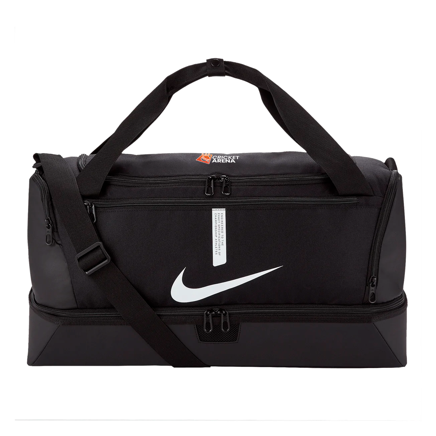 Cricket Arena black Nike Academy hardcase duffel bag with ventilated boot compartment, available to order in Sheffield.